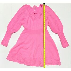 by‎ Anthropologie Pink Knit Mini Dress Long Puff Sleeves M Pointelle